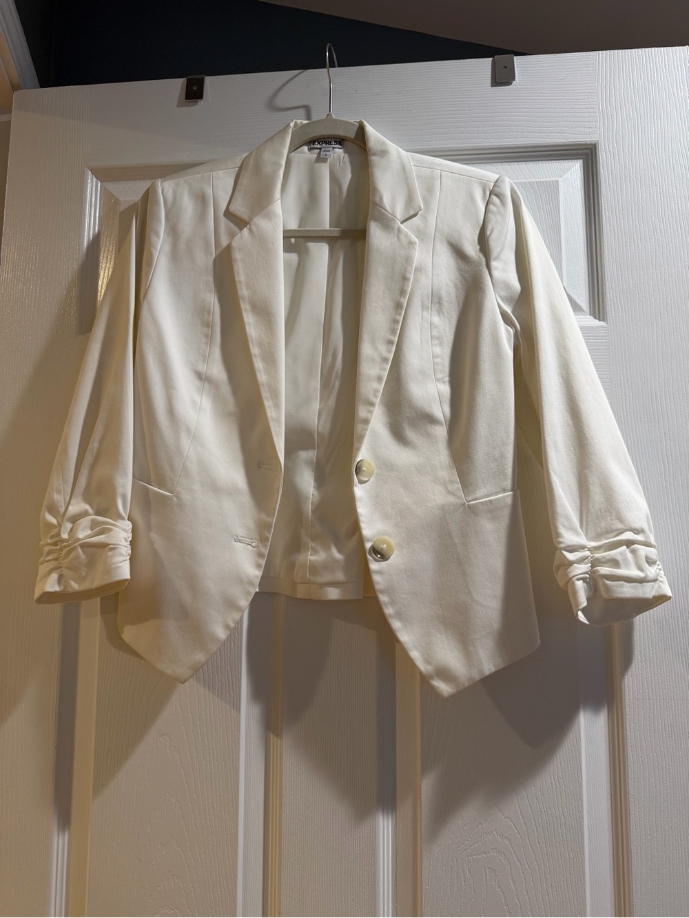 Express White Ruched Sleeve Blazer Jacket